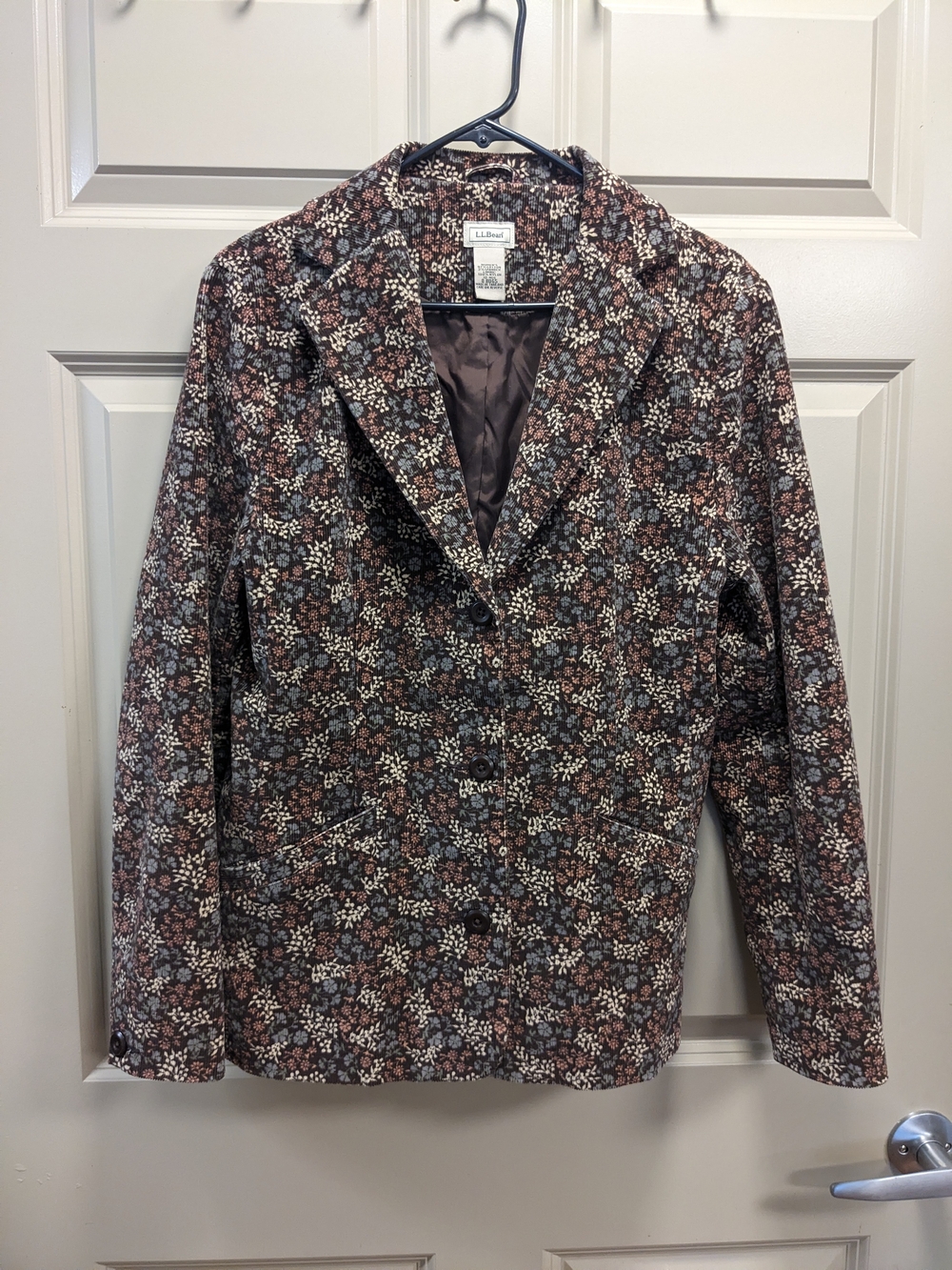 L.L. Bean Women's Brown Corduroy Floral Blazer Size 12R